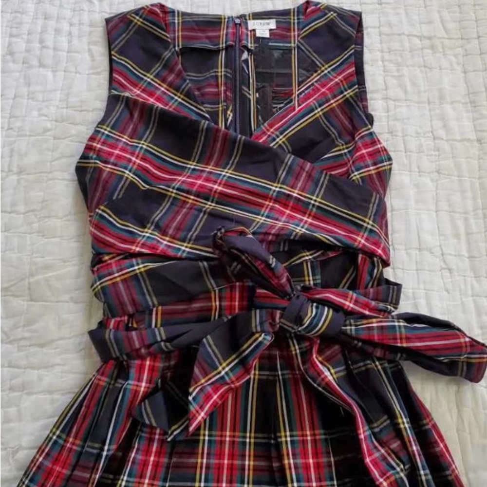 J. Crew V Neck Wrap Tartan Plaid Dress-6 - Picture 2 of 11